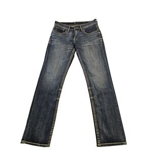 BKE Jake Straight Mens Jeans 31x32 Dark Wash Thick Stitch Embroidered Pocket